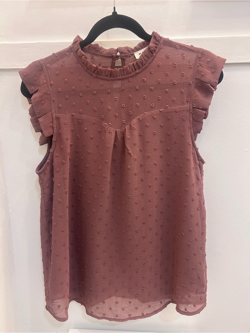 Monteau Dusty Pink Swiss Dot Ruffle Sleeve Blouse - Picture 2 of 6